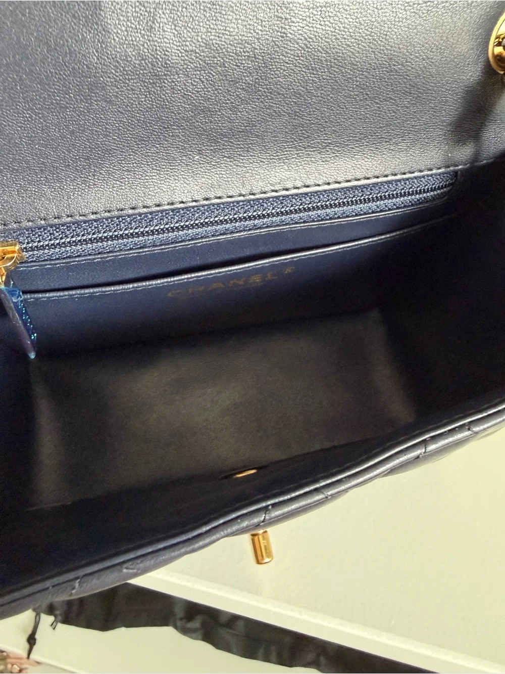 CHANEL Mini Square Flap Quilted Lambskin in Navy with Gold Hardware